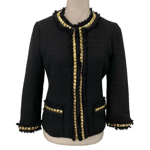 NWT Kate Spade Tabitha Tweed Wool Blazer Jacket Black Gold Studs Size 2 - Picture 5 of 7